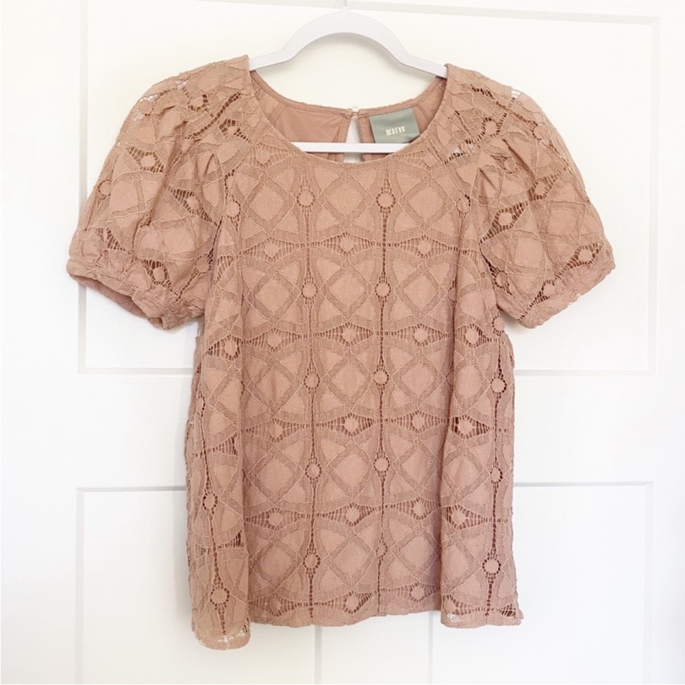 Anthropologie Maeve Sylvia Textured Lace Blouse Nude Pink Small